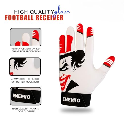 Enemio Football Gloves Adult Men, Youth Kids Football Gloves with Super Sticky Grip, Receiver Glove Ideal for Boys Ages 8–12 and Up - size: Youth Medium