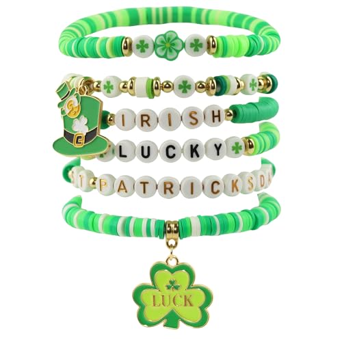 OHOME St Patricks Day Accessories - 6 Pack Shamrock Bracelets | St Patricks Day Shirt Outfit for Women Men - Funny Shamrock Decorations Decor Party Supplies for Adults - style: St patricks Day