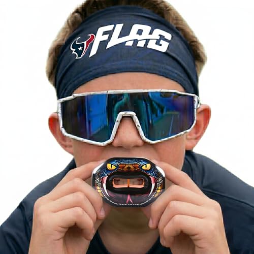 Oral Mart Flag Football Mouth Guard with 3D LipFit Design for Kids - Youth Football Mouthguard (No Boil) Cool Instant Fit Lip Guard Mouthpiece for Braces (Detachable Helmet Strap Included) - color: Stealth Viper