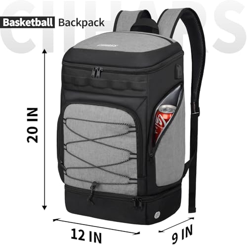Basketball Backpack Bag Large Sports Bag with Separate Ball holder & Shoes compartment, Best for Basketball, Soccer,Volleyball,Gym - color: Grey