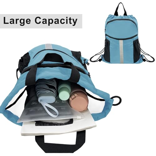 Drawstring Backpack with Shoes Bag Waterproof String Beach Bag for Sports Gym Swim(Blue) - color: Blue