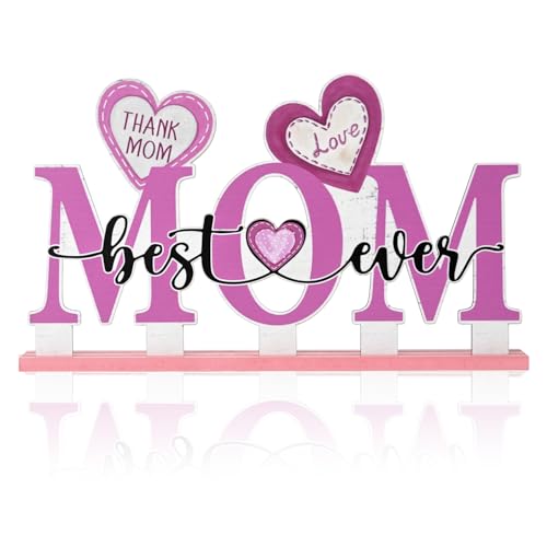 Smile Happy Mother's day Indoor Decorations Wooden Decor Table Centerpiece Thank You Mom Best Ever Wooden Plaque Ornaments for Home Kitchen - style: Letter Mom