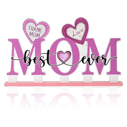 Smile Happy Mother's day Indoor Decorations Wooden Decor Table Centerpiece Thank You Mom Best Ever Wooden Plaque Ornaments for Home Kitchen - style: Letter Mom