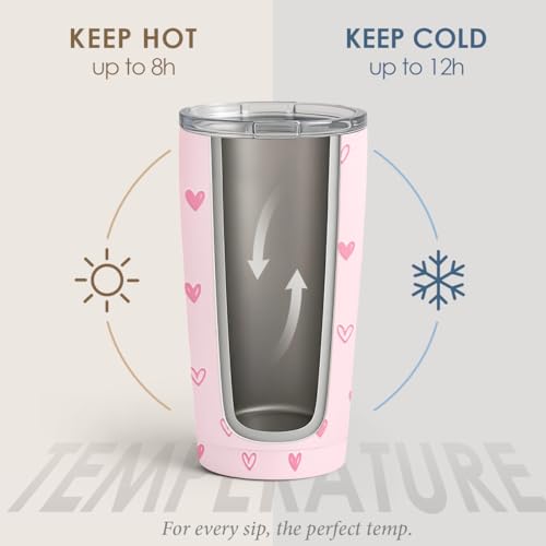 SANDJEST Heart Tumbler 20oz, Stainless Steel Travel Cup with Lid, Insulated Coffee Mug, Heart Gifts for Women Girls Friends Sisters on Birthday Christmas Valentine (Pink) - color: Heart 1