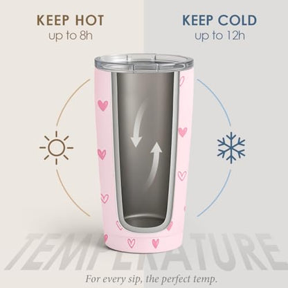 SANDJEST Heart Tumbler 20oz, Stainless Steel Travel Cup with Lid, Insulated Coffee Mug, Heart Gifts for Women Girls Friends Sisters on Birthday Christmas Valentine (Pink) - color: Heart 1