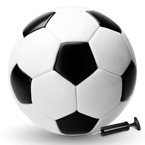 Soccer Ball Size 5 Size 4 Size 3 Size 2 with Pump Deflated - Single, 2 or 3 Pack Official Size Indoor Outdoor Training - Gift for Toddler Kids Youth Teens Adult 1-3 5-8 8-12 12+ Years Old Boys Girls