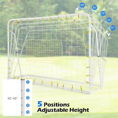 Goplus 6FT x4FT Soccer Net, 2 in 1 Soccer Rebounder Soccer Goal w/Shooting Auxiliary Area, 5 Adjustable Angles, Youth Teens Soccer Practice Training Equipment for Backyard - color: White