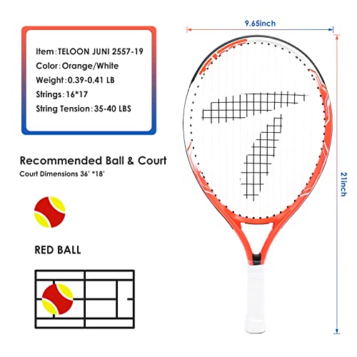 Teloon Kids Tennis Racket, 19"-25" Inch Youth Tennis Racquet with Cover, Junior Tennis Racquet for Kids Children Boys Girls Age 3-12.