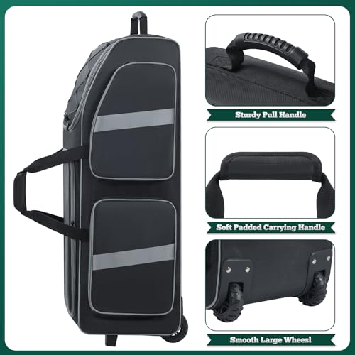 Football Bag with Wheels, Large Capacity Durable Football Gear Bag with & Multi-pocket, Tackle Player Equipment Bag Rolling Sport Bag for Football Accessories