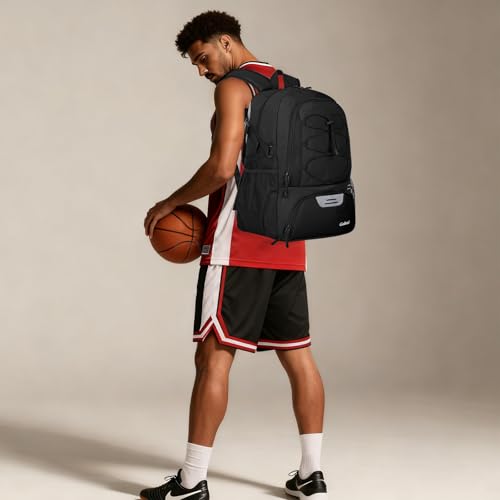 Goloni Basketball Backpack,Large Sports Bag with Ball Compartment & Shoe Compartment,Basketball Bag Fit Volleyball, soccer,Gym - color: Black