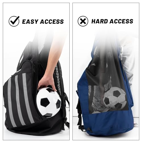 OrgaWise XXL Soccer Ball Bags for Coaches | 600D Oxford Cloth | SBS Zippers | Card Holder | Night Reflective Strips | Plated Holes | Chest Strap | Carry Handle - color: Blue