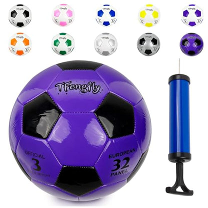 Soccer Ball Size 3 with Pump Needle, Size 3 Trainning Classic White Black Thicker PU Tight Weaved Suitable for Youth Boy League Game Trainning - color: Black+Purple
