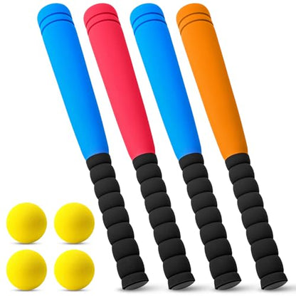 Wettarn 4 Pcs 16.5" Foam Baseball Bat with Balls Kids Soft Mini Foam Baseballs T Ball Bat Gift Set for Outdoor Indoor Sport Game Beginners Practice Playing Training (Red, Blue, Orange) - size: 16.5 Inch
