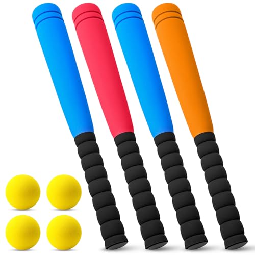 Wettarn 4 Pcs 16.5" Foam Baseball Bat with Balls Kids Soft Mini Foam Baseballs T Ball Bat Gift Set for Outdoor Indoor Sport Game Beginners Practice Playing Training (Red, Blue, Orange) - size: 16.5 Inch