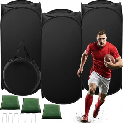 3 Pcs Pop up Blocker Defender Basketball & Football Soccer Training Dummy, 38" Blocking Dummy Set with Water-Absorbent Weight Bags & Carrying Bag, Foldable Training Equipment