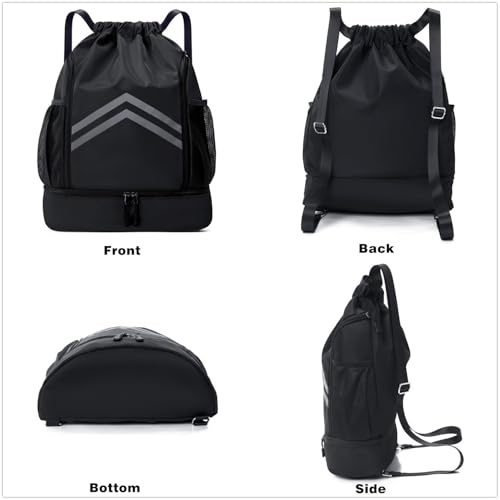 Drawstring Backpack - Water Resistant Sports Gym Bag with Shoes Compartment and Water Bottle Holder Pockets - String Cinch Bag - Pull String Bag - Sport String Sackpack for Men Women,Navy Blue - color: Navy Blue