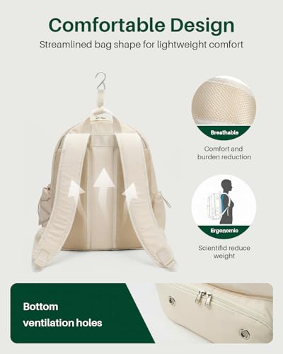 Quilted Tennis Gym Backpack for women Tennis Bag Holds 2 Rackets with Top Panel & Ventilated Shoe Compartment Sports Duffle Bags with Wet Pocket & Fence Hook - color: Beige
