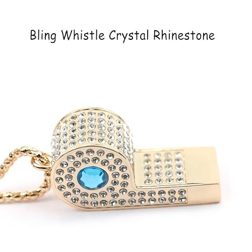 Metal Chain Rhinestone Whistle, Necklace Whistle, Suitable for Coaches, Referees,Lifeguard, Sports Activities (Gold) - color: Blue