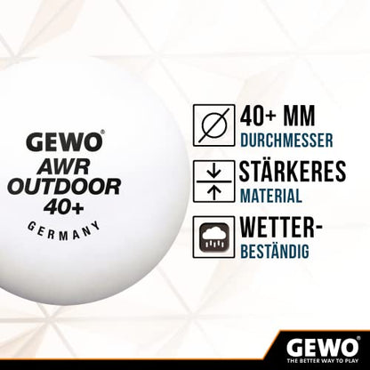GEWO AWR Outdoor 40+ Table Tennis Balls - Water-Repellent Plastic Outdoor Table Tennis Balls for Outdoor Use, Weather-Resistant Training Table Tennis Balls, 40 + mm Diameter, Pack of 6
