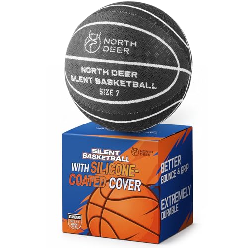 Northdeer 2026 New Silent Basketball Size 7 no shed, Indoor Basketball with Fabric Cover, 1:1 Real Match Silicone-Coated Quiet Ball, Upgraded Material for Realistic Grip & Higher Bounce - color: Black/White-Compressed