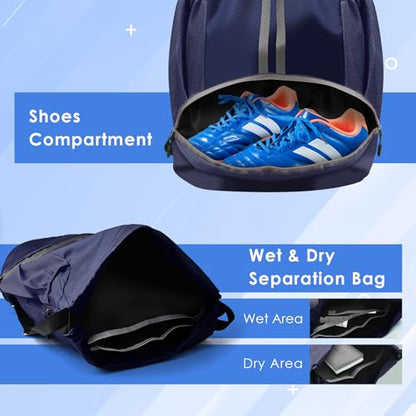 BROTOU Soccer Bags, Football Backpack, Volleyball Bag, Drawstring Backpack with Ball and Shoe Compartment, Football bags for Equipment Swim Gym Bag - color: Dark Blue