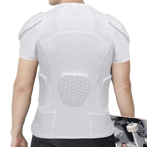 Mens Padded Compression Shirt Football Rib Protectors 6-Football Pads Chest Protector Padded Shirt Protective Gear for Football Baseball Basketball - size: Medium, style: White