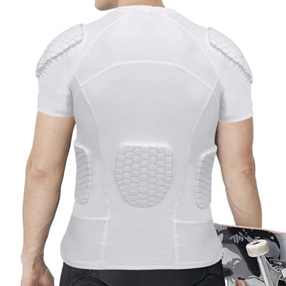 Mens Padded Compression Shirt Football Rib Protectors 6-Football Pads Chest Protector Padded Shirt Protective Gear for Football Baseball Basketball - size: Medium, style: White