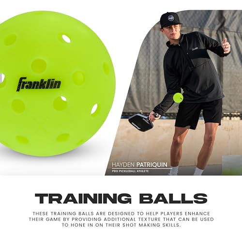 Franklin Sports Max Grit Textured Pickleballs - Indoor + Outdoor Extra Grip Training Pickleballs for Instant Spin + Control - 3 Pack - Yellow