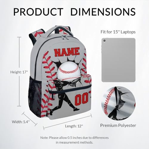 Mercuryelf Custom Kids Baseball Backpack for Boys Toddler – 17 Inch Lightweight Sports Bookbag for Elementary Middle School Students, Large Capacity School Backpack Gift - color: Grey