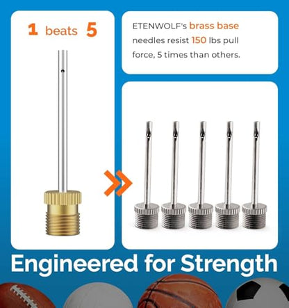 ETENWOLF 12 Pack Brass Ball Pump Needles, No Break Heavy Duty Air Pump Needles for Balls with Storage Case, Compatible with Hand Pump and Electric Pump, Stainless Steel Body