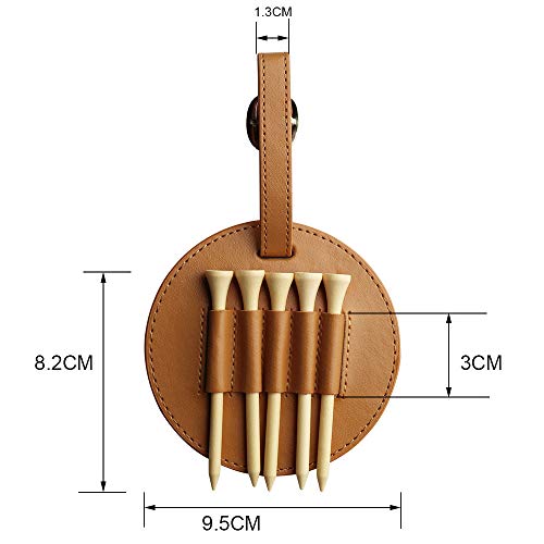 Myartte Golf Tee Holder with Wood Golf Tees Value 1 Set Golf Tee Holder for Bag Belt, Luxury Leather Gift for Golfer Men Women - color: brown