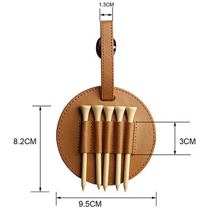 Myartte Golf Tee Holder with Wood Golf Tees Value 1 Set Golf Tee Holder for Bag Belt, Luxury Leather Gift for Golfer Men Women - color: brown