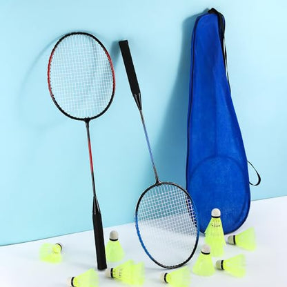 12 Pack Badminton Rackets Set Including Badminton Racquets, Nylon Shuttlecocks and Carry Bag for Outdoor Backyard Games Beginners - color: Blue Black, Red Black