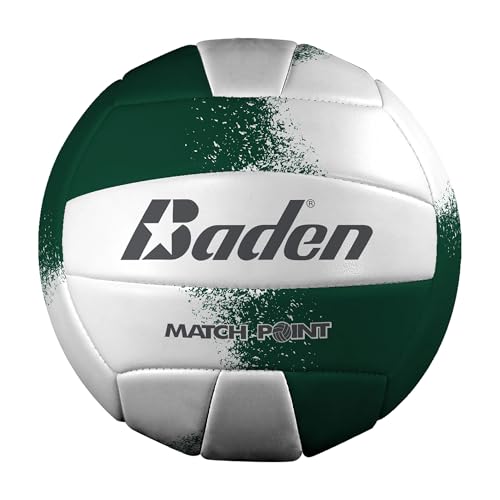 Baden | Match Point | Cushioned Synthetic Leather | Outdoor Recreation Backyard Volleyball + College Camp Ball | Official Size 5 - color: Forest Green/White