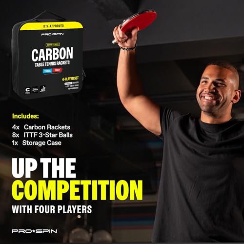 PRO-SPIN Ping Pong Paddles – ITTF Approved Professional Table Tennis Rackets with Carbon Fiber for Superior Control | 7-Ply Blade, Premium Rubber, 2.0mm Sponge - color: 4-Pack | Blue/Red