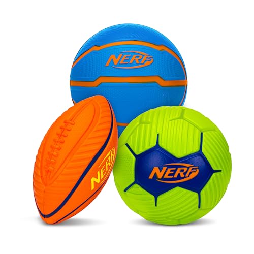 Nerf Mini Foam Sports Ball Set - Foam Football, Soccer Ball + Basketball Soft Sports Toy for Kids - color: Orange/Green/Blue, size: One Size