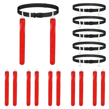 Flag Football Belts, 5 Player Adjustable Flag Football Set with Buckle Easy Tear Away Belt for Sport Team Training - color: Red