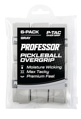 Professor P-Tac Pickleball Paddle Overgrip – Max Tacky, Moisture-Wicking Grip Tape for Pickleball Paddles in 6 & 12 Packs, Anti-Slip & Durable Overgrip for Control & Enhanced Performance - color: Grey - 6-Pack