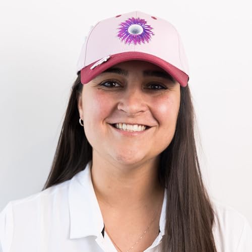 Ladies Adjustable Hats - Tee Holder with Tees & Bill Magnet with Ball Marker - 100% Custom Made - color: Pinkadelic Burst, style: Center