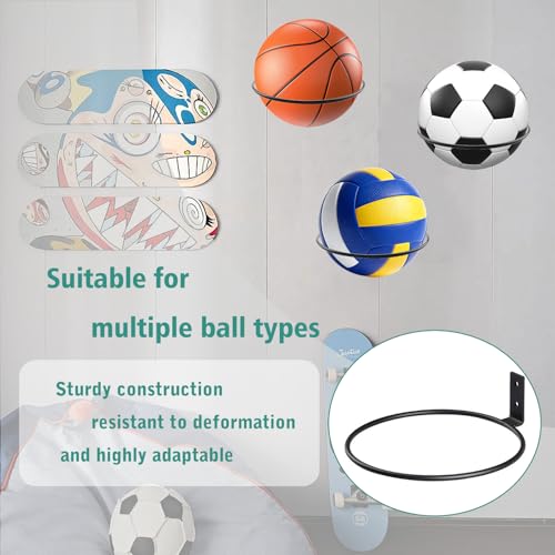3pcs Ball Holder Wall Mount，Foldable Ball Storage Rack 7 inch Basketball Holder Garage Storage for Soccer, Volleyball, Football Display Rack Balls Organizer for Gym, Playroom, Black