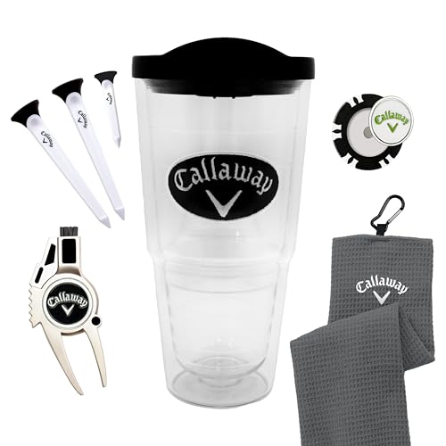 Callaway Golf 24oz Clear Patch Tumbler Gift Set - includes golf towel, 24oz tumbler, plastic golf tees, a poker chip ball marker and a divot tool