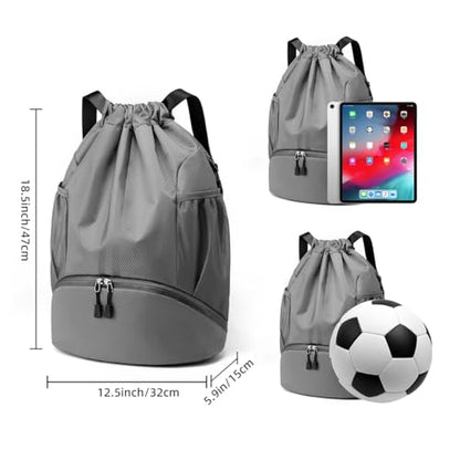 Valleycomfy Sports Drawstring Backpack - Water Resistant String Bag with Shoe Compartment Gym Backpack for Women & Men Dark Grey - color: A-dark Grey