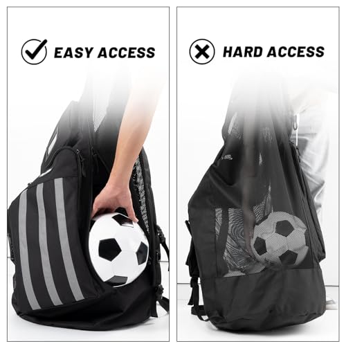 OrgaWise XXL Soccer Ball Bags for Coaches | 600D Oxford Cloth | SBS Zippers | Card Holder | Night Reflective Strips | Plated Holes | Chest Strap | Carry Handle - color: Black