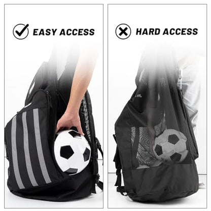 OrgaWise XXL Soccer Ball Bags for Coaches | 600D Oxford Cloth | SBS Zippers | Card Holder | Night Reflective Strips | Plated Holes | Chest Strap | Carry Handle - color: Black