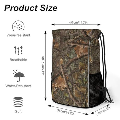 Camo Drawstring Backpack Gym Bag With Shoe Compartment String Bag Sport Beach Swimming Sackpack For Women Men - color: Camo