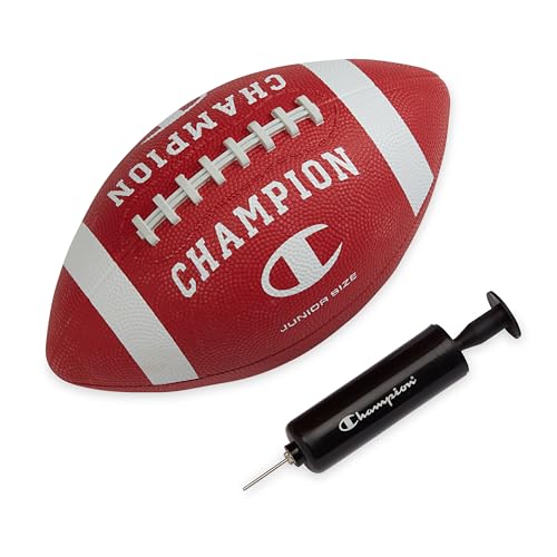Champion Blitz Football, All-Weather Football, Enhanced Grip, Durable Rubber Cover and Molded Laces, for Outdoor Sports & Training, Includes 6 Ball Pump - color: Tango Red/White, size: JR