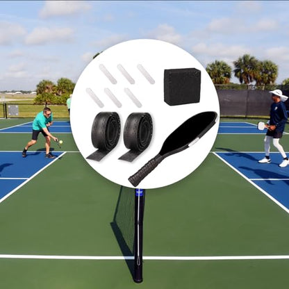 9Pcs Pickleball Racket Accessories Kit, Include 2 Pickleball Paddle Grip Tape, 6 White Pickleball Lead Tape, Black Pickleball Paddle Cleaner and Eraser, Pickle Ball Sport Accessories - color: Black