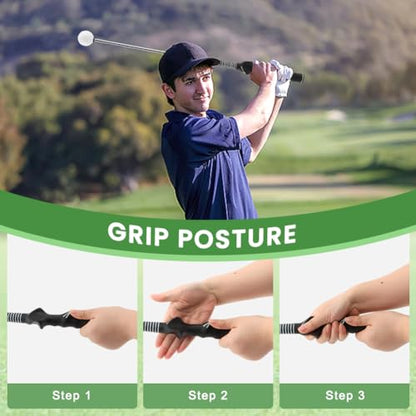 Retractable Golf Swing Trainer, Golf Grip Trainer with Arm Band for Right-Handed Golfers, Training Aid for Grip Correction, Click Feedback & Arm Connection, Indoor & Outdoor