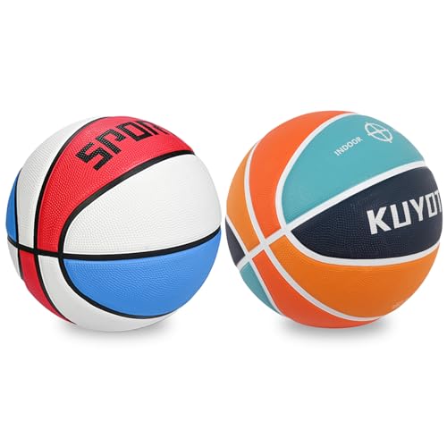 KUYOTQ Kids Youth Adult Size 3/4/5/6/7 (22/25.5/27.5/28.5/29.5") Basketball Premium Rubber or Faux Leather Basketball Indoor Outdoor Basketball for Boys Girls Womens Mens Basketball Gifts (Deflated) - color: Mixed Colors Thickened Rubber 2-Pack, size: Siz