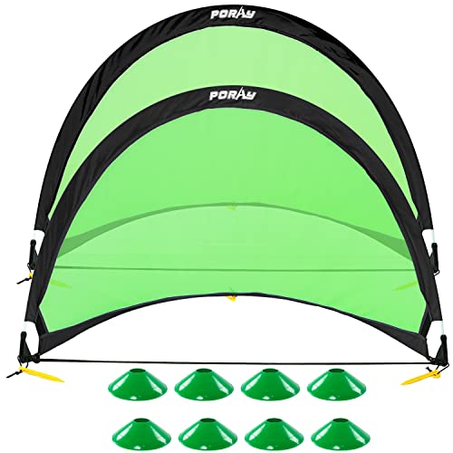 Poray Soccer Goal for Kid Easy-up Set of Two Portable Soccer Net 210D Oxford with 8 Field Marker Cones Extra Stakes Fun for Backyard and Soccer Training - color: Green, size: 4FT